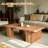 Solid Wood Coffee Table, Walnut Finish Rustic Rectangular Low Table with Thick Top and Panel Legs for Living Room