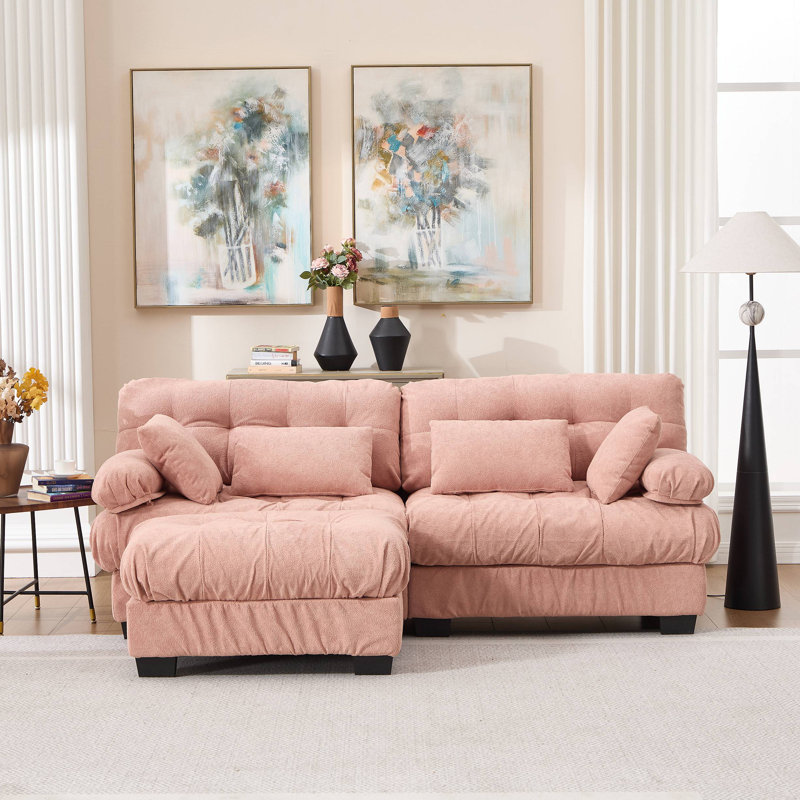 Canapé modulaire modulaire avec nuage, siège en forme de L avec repose-pieds, canapé modulaire, causeuse en flanelle avec 4 coussins