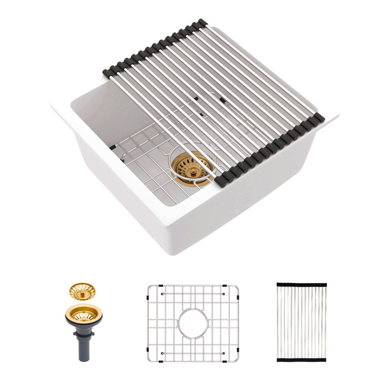 Quartz Kitchen Sink - 17.71"X15.74" White Granite Composite Undermount Kitchen Sink