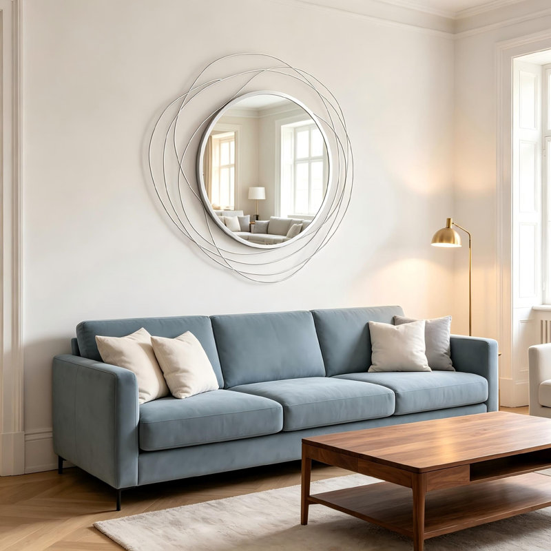 Metal Round Mirror, Silver