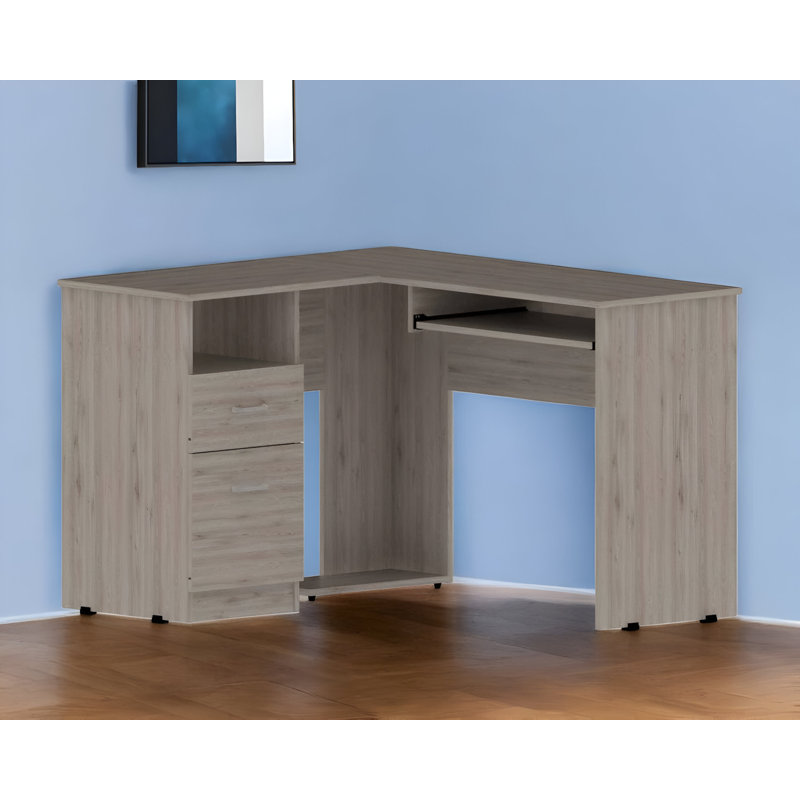 47" Light Gray L Shape Computer Desk With Two Drawers, Light Gray