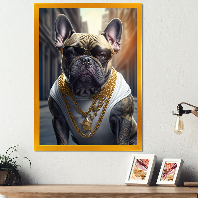 «Frenchie Gangster in NYC V», impression sur toile, Impression dorée sur toile encadrée, H 32 po x l 16 po x P 1 po