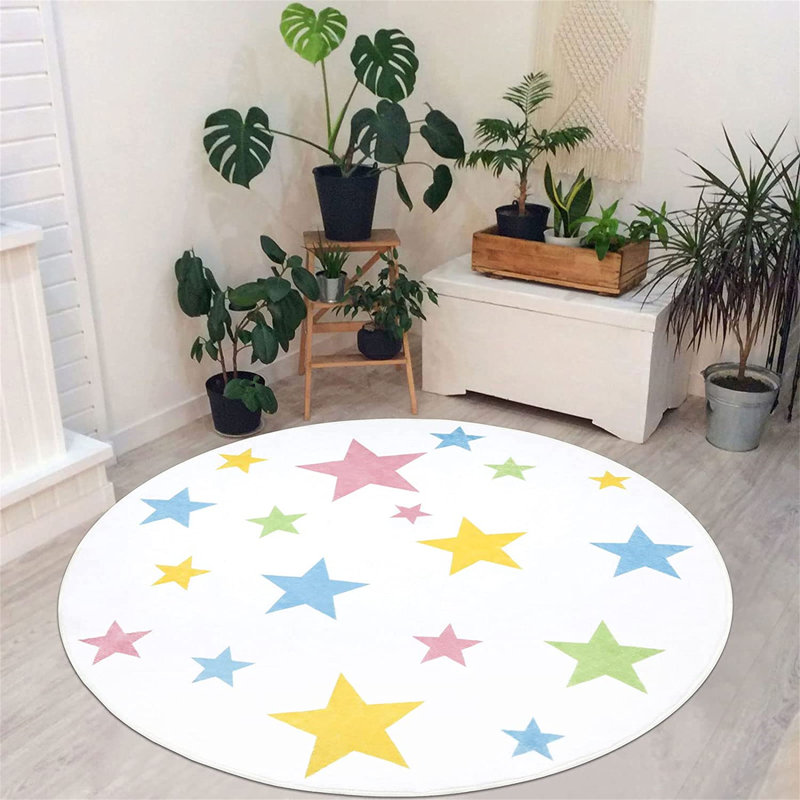 Polyester Machine Washable White/Red/Yellow Starry Area Rug