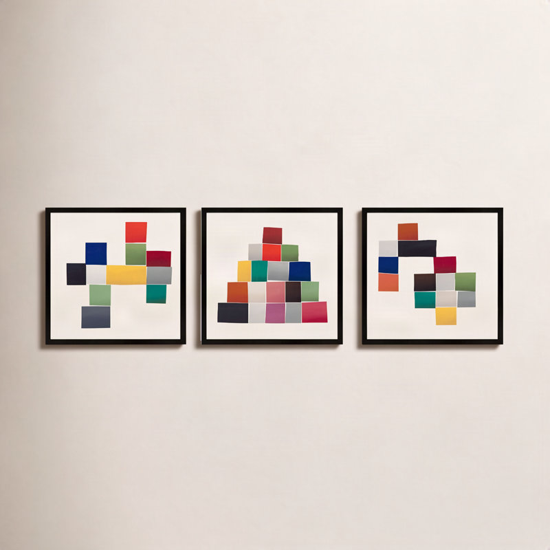 Jewels. Set Of 3 Painting by Lee Lessem, Black Framed, 16" H x 16" W x 1.25" D