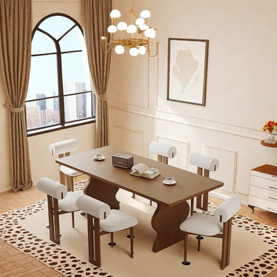 French Vintage Rectangular Dining Table Chair Set 6 - Person Solid Wood Top Double Pedestal Dining Set