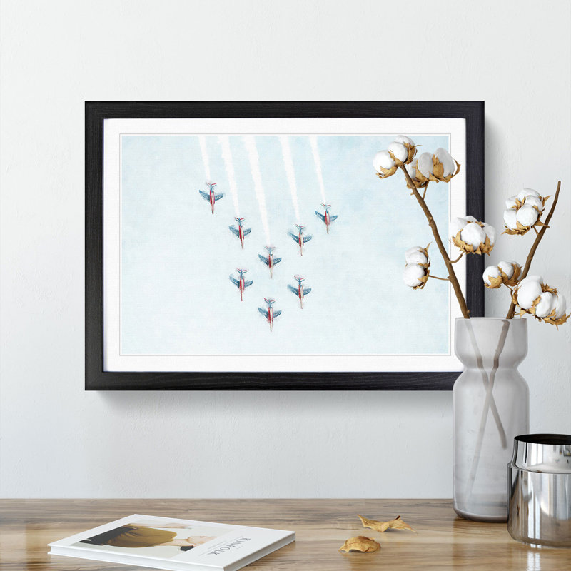 Plane Aerobatics - Framed Print, 24cm H x 33cm W x 2cm D, Black Framed