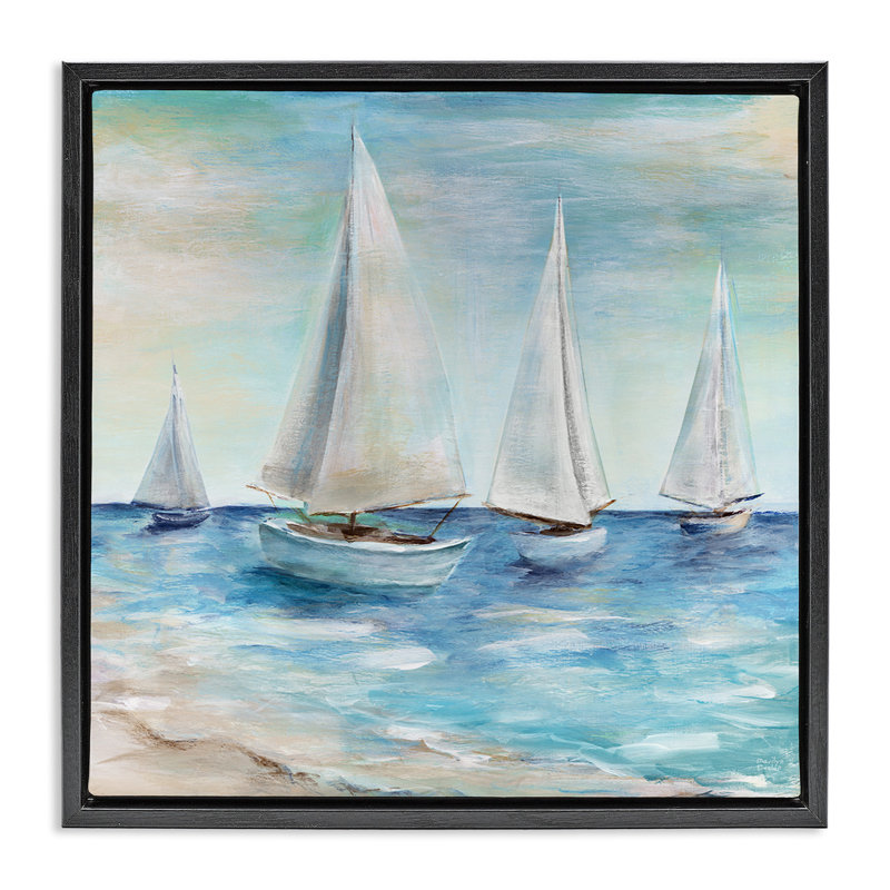 Voiliers flottant paisiblement, H 18 po x l 18 po, Cadre flottant noir de jais