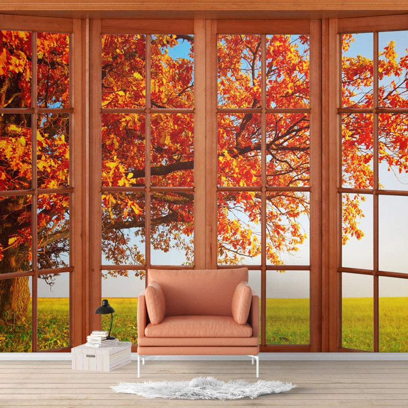 Adhésif mural fenêtre vue de la nature, L 100 po x L 144 po