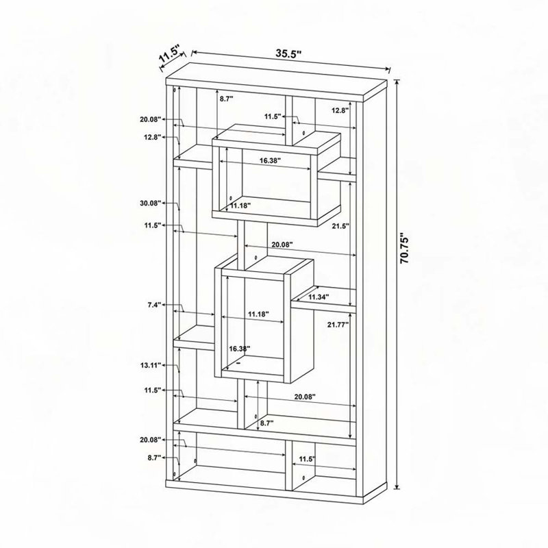 10-Shelf Rectangular Bookcase, White