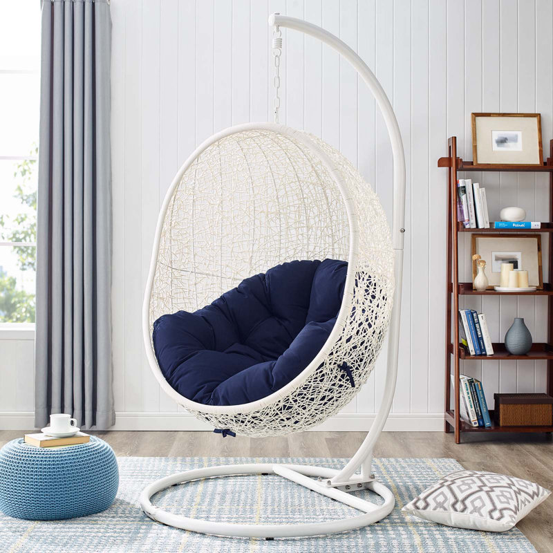 Balancelle d'extérieur avec support Modway Hide Sunbrella, Structure blanche / coussin bleu marine