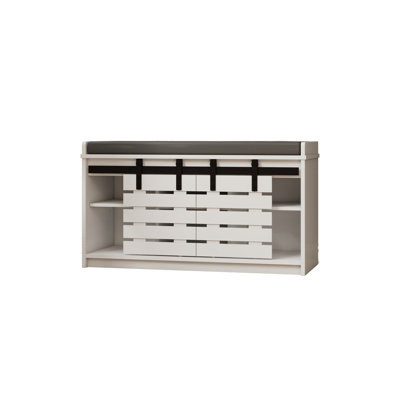 Versatile 2-Tier Shoe Storage Bench with Sliding Doors and Removable Cushion for Various Rooms by Gracie Oaks
