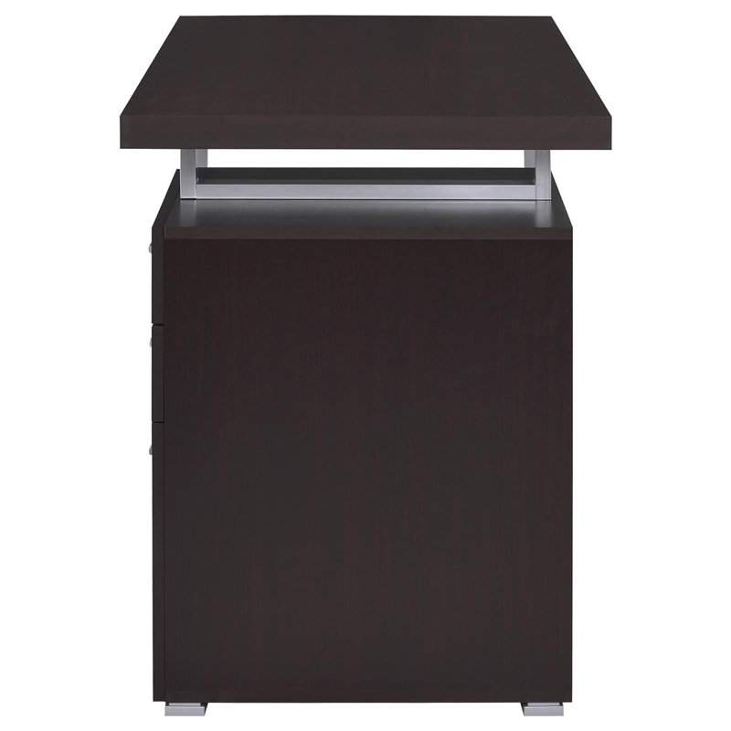 Cappuccino 3-Drawer Reversible Office Desk, Cappuccino/Silver