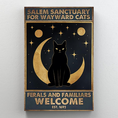 Black Cat Salem Sanctuary - 1 Piece Rectangle Grap " Black Cat Salem Sanctuary - 1 Piece Rectangle Graphic Art Print On Wrapped Canvas "