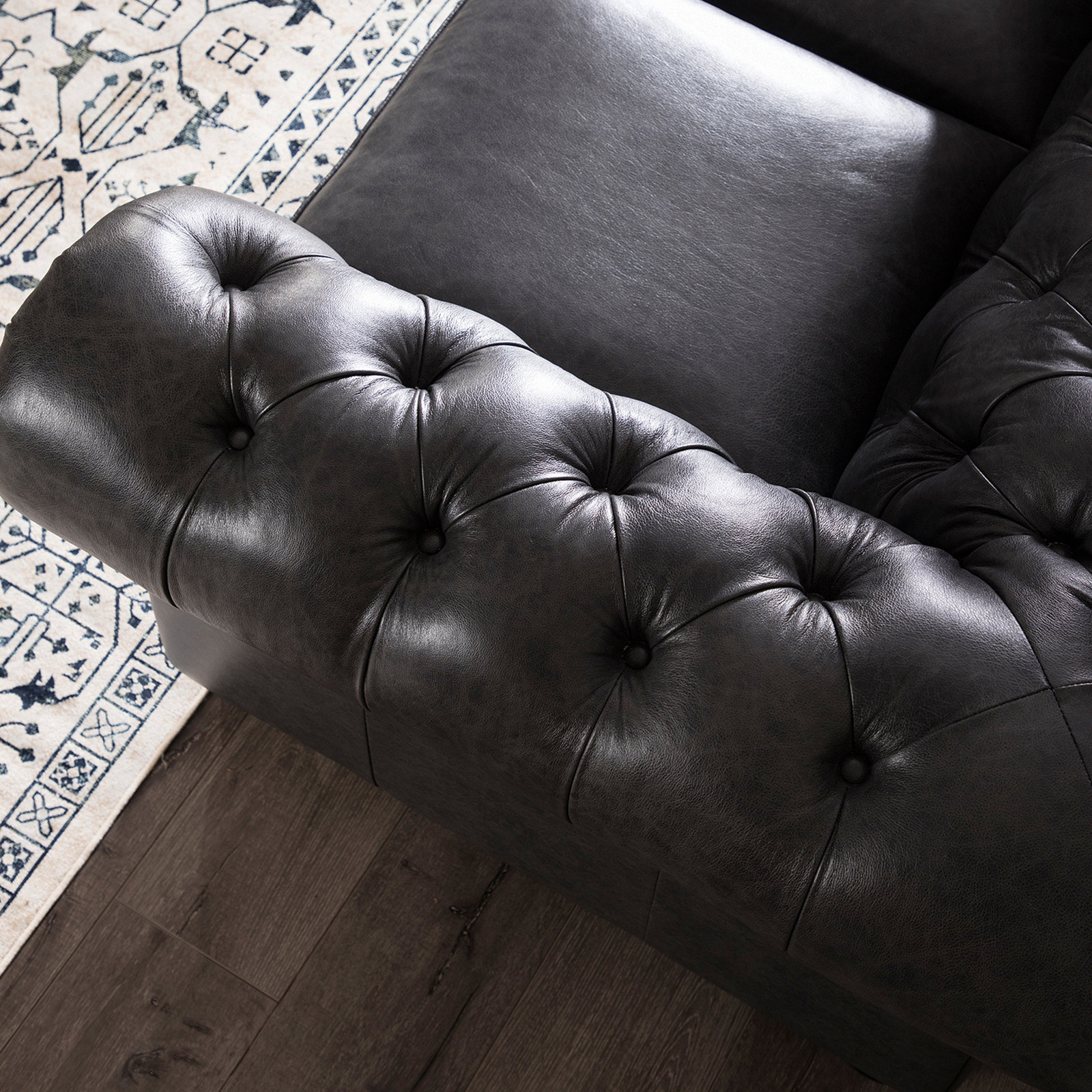 Freddie 95'' W Leather Sofa, Gray Leather