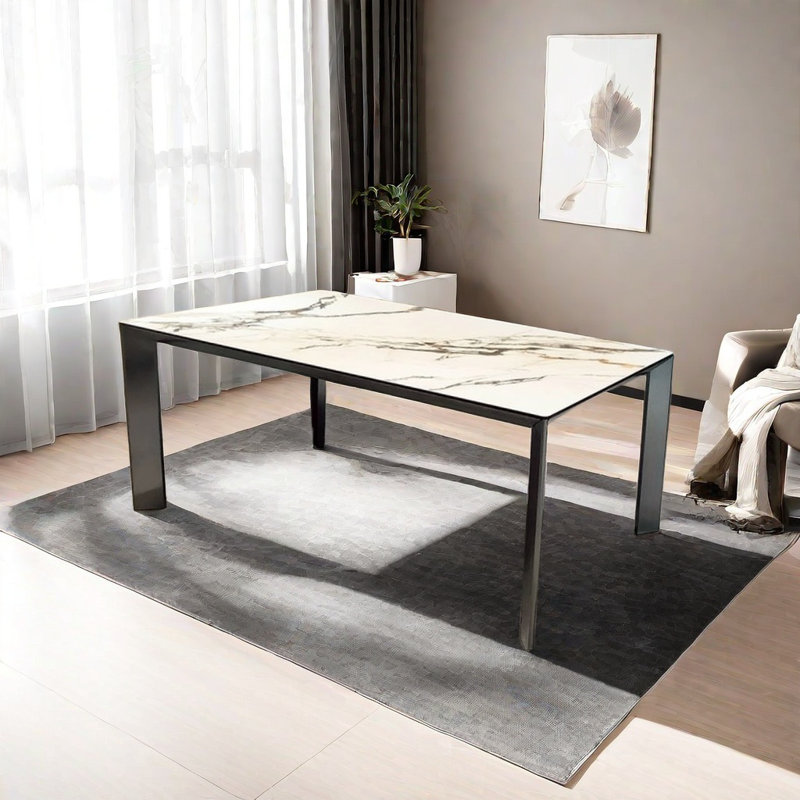 Rock Slab Table with Stainless Steel Legs, 29.52"H x 55.11"L x 31.49"W