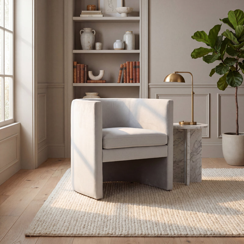 Fauteuil demi-tonneau 26 po, Velours gris clair