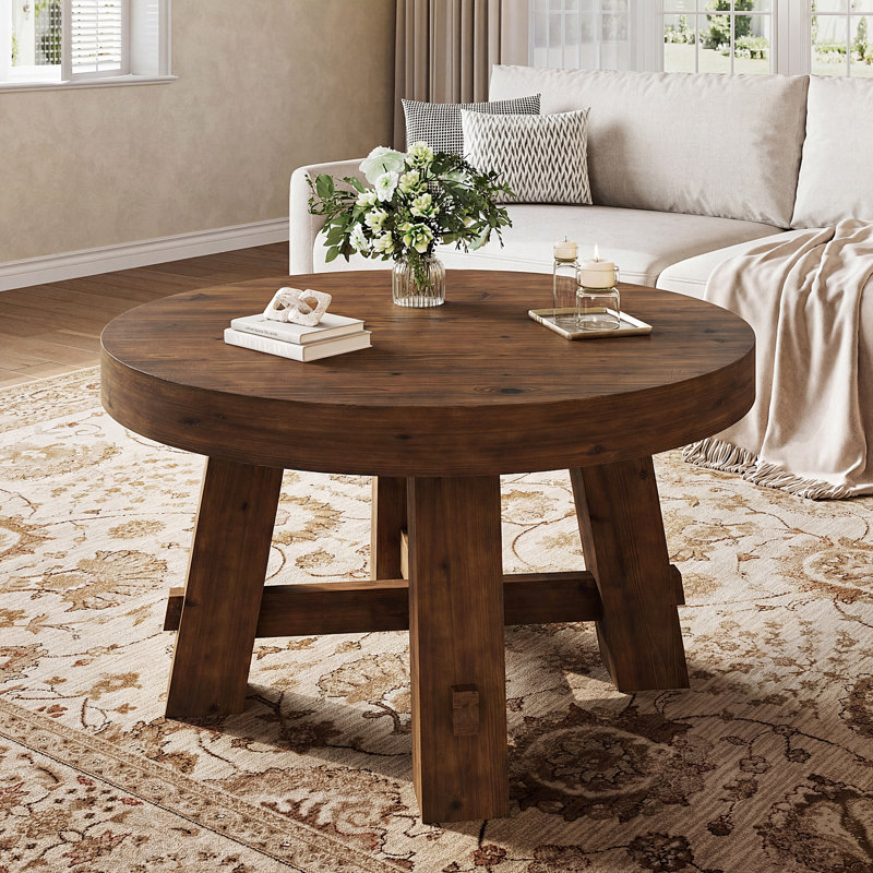 Table basse ronde en bois massif, Marron foncé