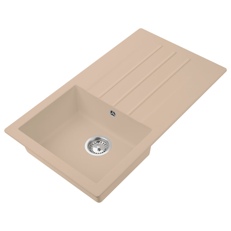 Valence 10 PW - Modern single bowl granite with drainer, Natural