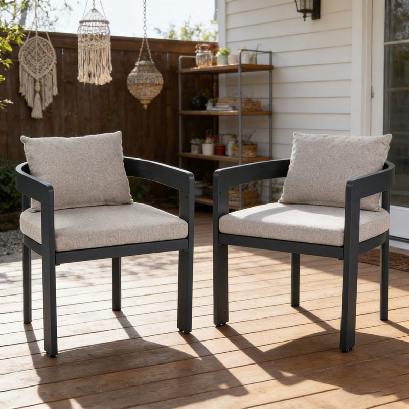 Aluminum Chair Dark Gray Finish Frame with Beige Cushion