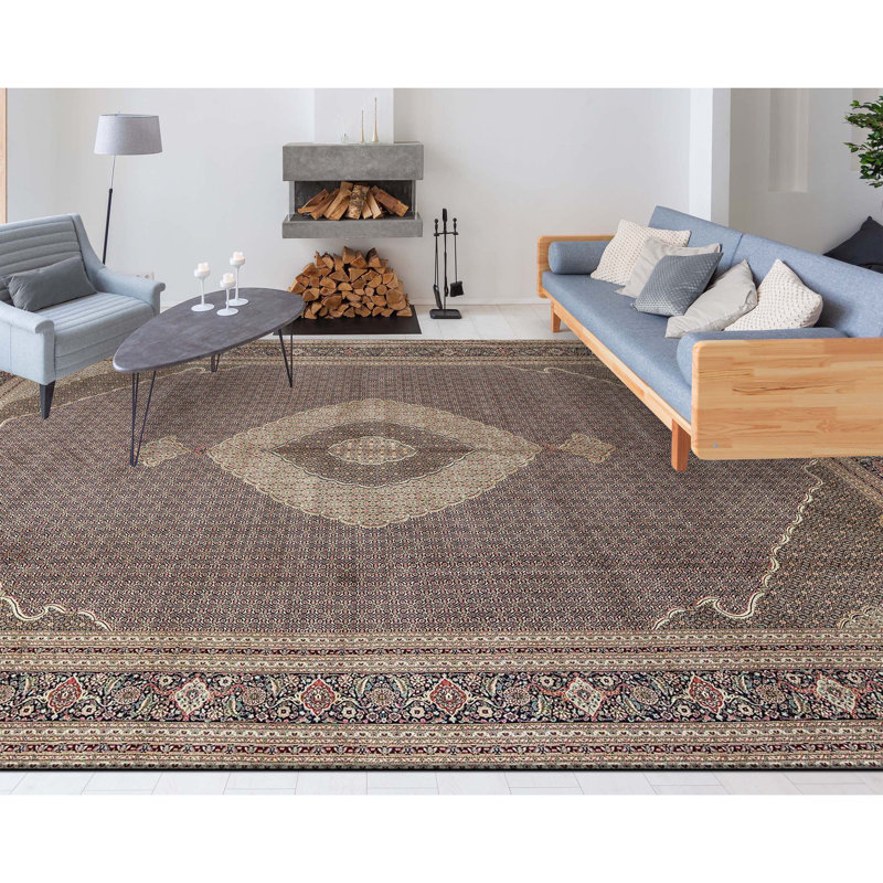 Tapis bleu marine et bleu marine de haute qualité noué à la main