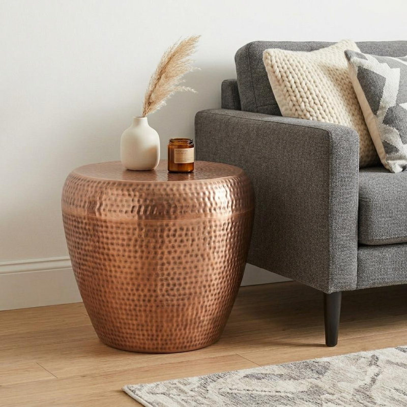 18" Copper Metal Round End Table