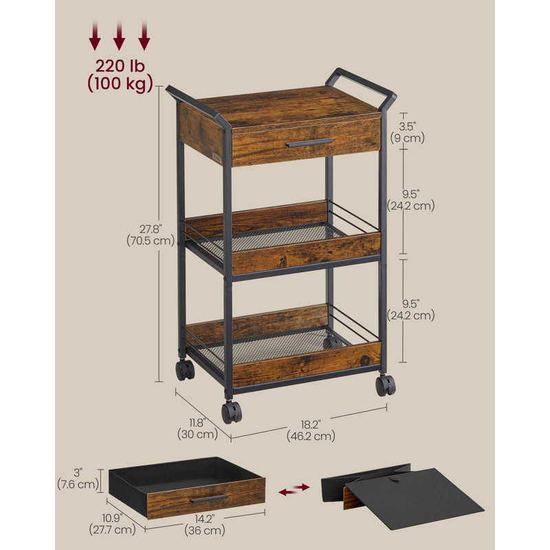 Amirr 70.5cm H x 46.2cm W Utility Cart, Brown