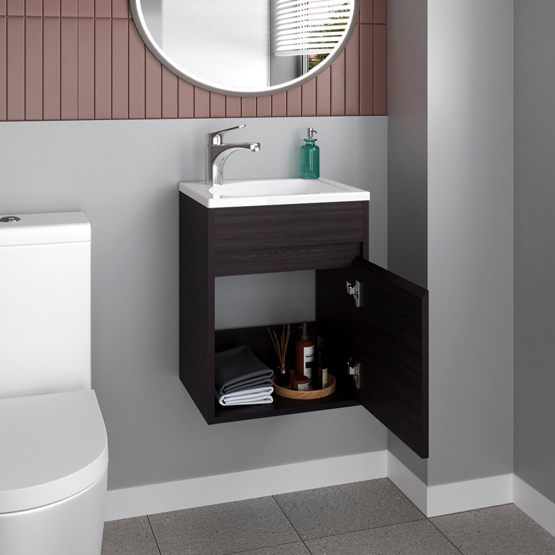 Furman Floating Bathroom Vanity, Compact Wall-Mounted Design With One Door Cabinet, White, Black