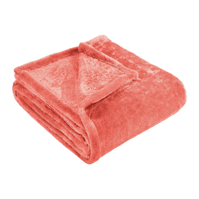 Superior Solid Polyester Reversible All-Season Fleece Throws Blanket, Coral, Throw