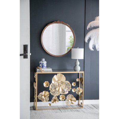 Miroir rond 30 po x 30 po orné de roses complexes pour la salle de bain, le vestibule et l'espace de vie