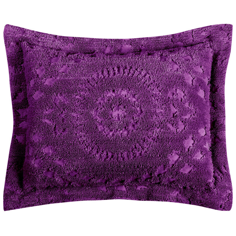 Rio Collection 100% Cotton Chenille Tufted Standard Pillow Sham, Medallion Design, Soft Breathable Decorative Pillow Cover, OEKO-TEX Certified, Machine Washable, All-Season , 21" x 27", Plum