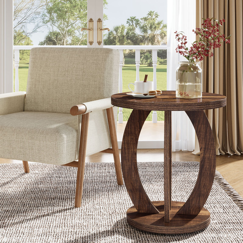 24-Inch Tall Round End Table, Set Of 2, Coffee Brown