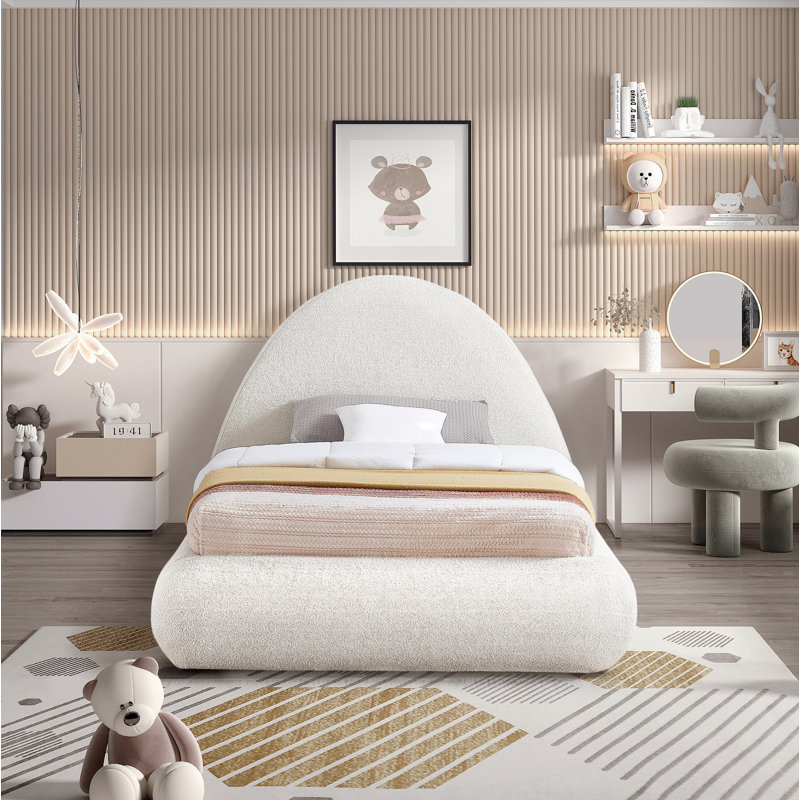 Lit rembourré Kamella, Simple, Tissu en crème Teddy imitation Shearling