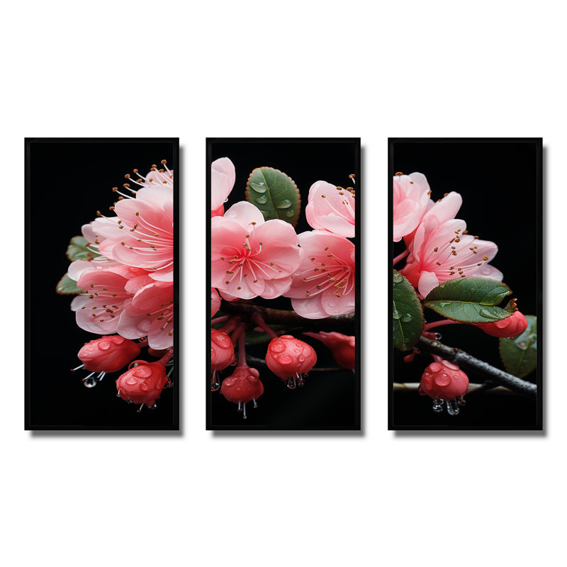 Cascade rose fuchsia - art mural fuchsia, H 28 po x l 36 po x P 1 po, Cadre flottant noir