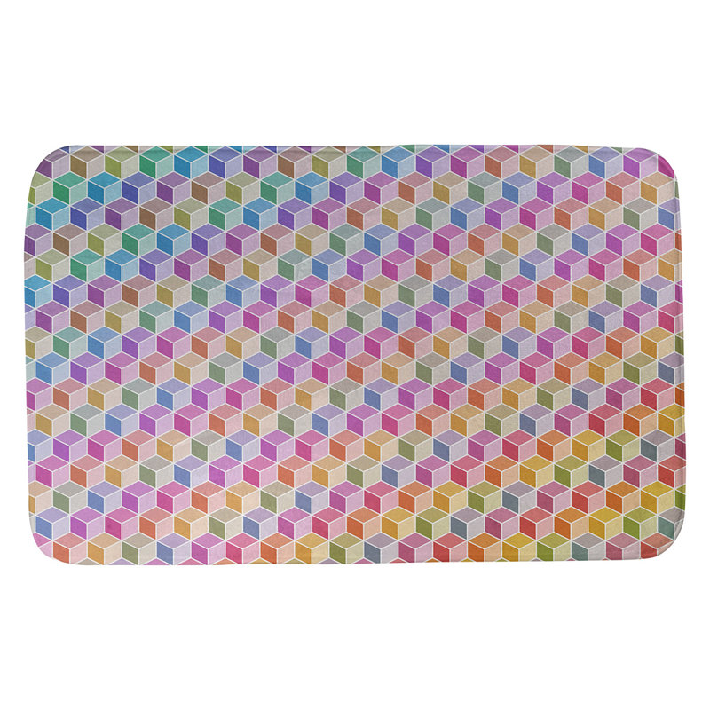 Tapis de bain cubique en arc-en-ciel Avicia, l 21 po x L 34 po, Bleu / jaune / mauve foncé