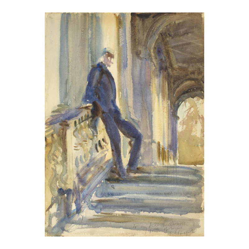 Sir Neville Wilkenson sur les marches d'un palazzo vénitien par John Singer Sargent - Impression giclée, H 20 po x l 16 po