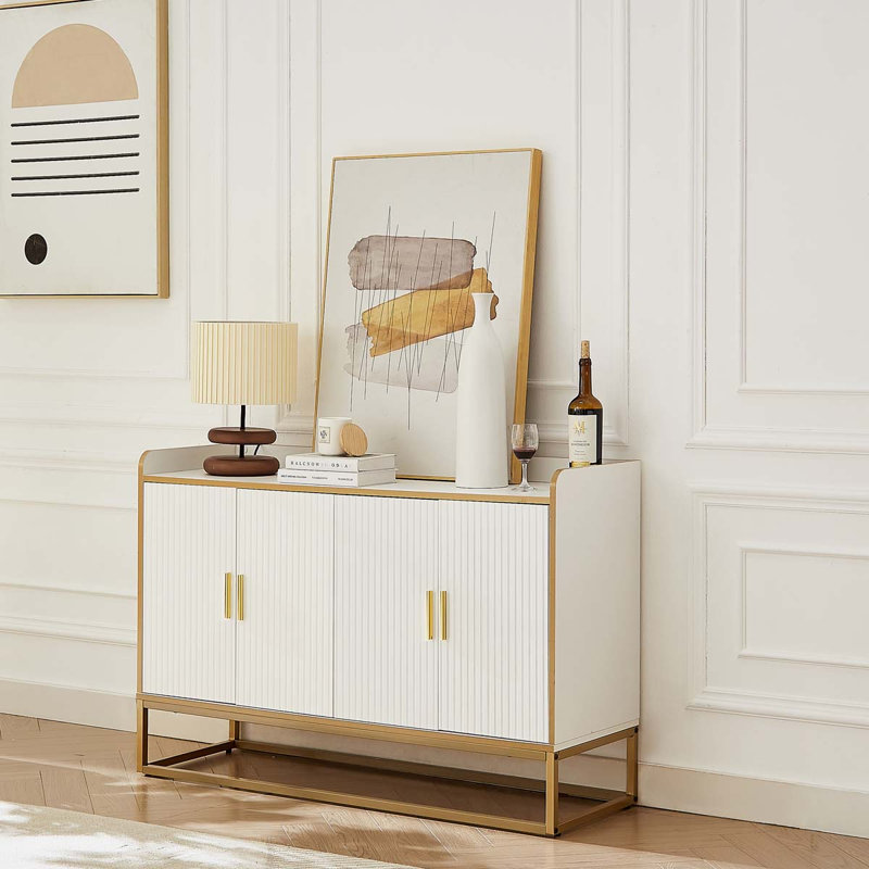 Helrike Sideboard with Metal Legs, Buffet Table, Dining Cabinet, White