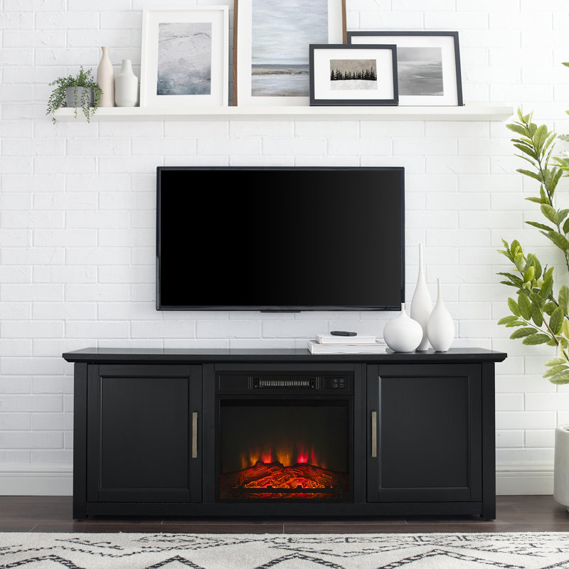 Rozier Unfinished TV Stand for TVs up to 65" with Fireplace Included, Black