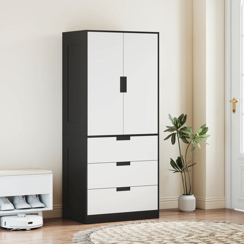 Keiralyn 2 Door Manufactured Wood Wardrobe, Black/White