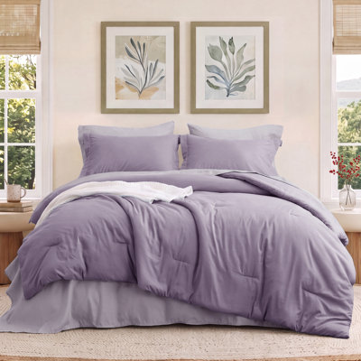 Ensemble d'édredon de taille très grand - 7 pièces - ensemble de literie très grand pourpre grisâtre pour toutes les saisons, lit de style bohème contrastant dans un sac avec édredon, draps, taies d'oreiller et taies décoratives