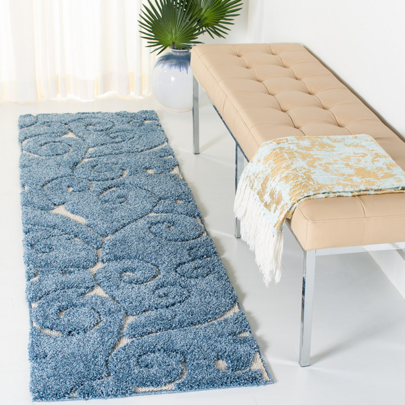 Amza Area Rug, Runner 2'3" x 19', Light Blue/Cream