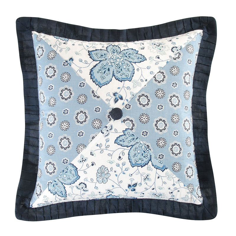 Navy With Button Embroidered Throw Pillow