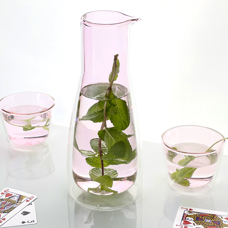 Ensemble de roches - double paroi - ensemble carafe et 2 verres, Rose