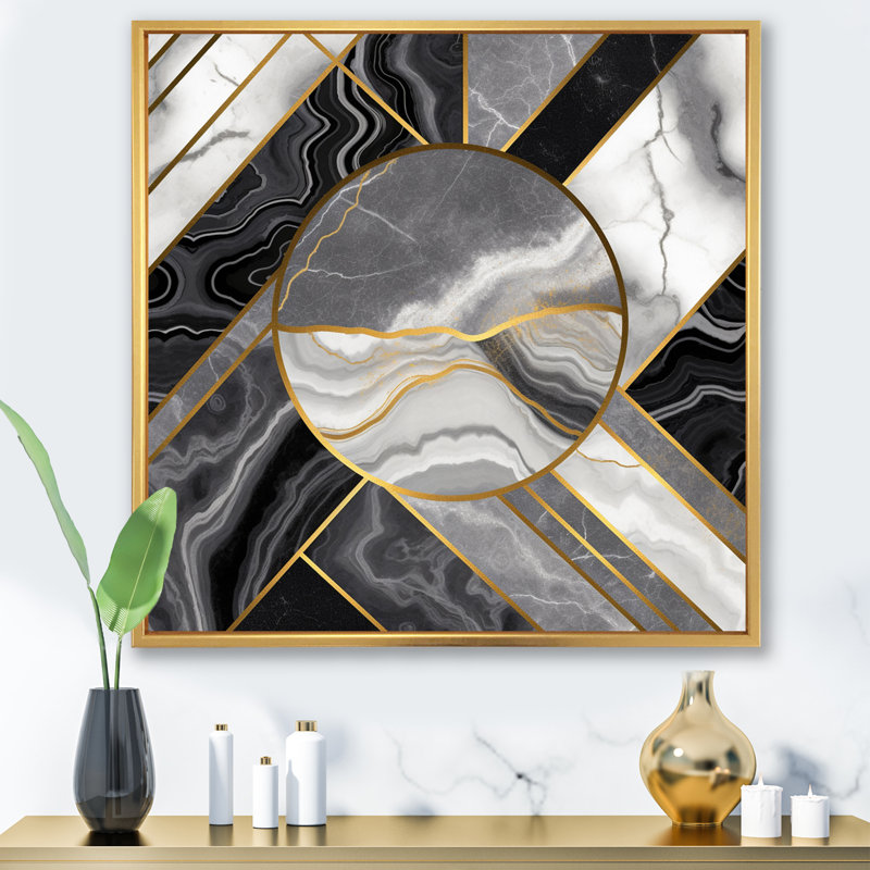 Marate granit agate avec des touches d'or V - impressions d'art géométriques murales modernes, H 36 po x l 36 po x P 1,5 po