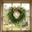 Couronne artificielle en fausse scie et en eucalyptus pour porte d'entrée, couronne artificielle en forme de cœur 19,69 po pour décor de maison de campagne