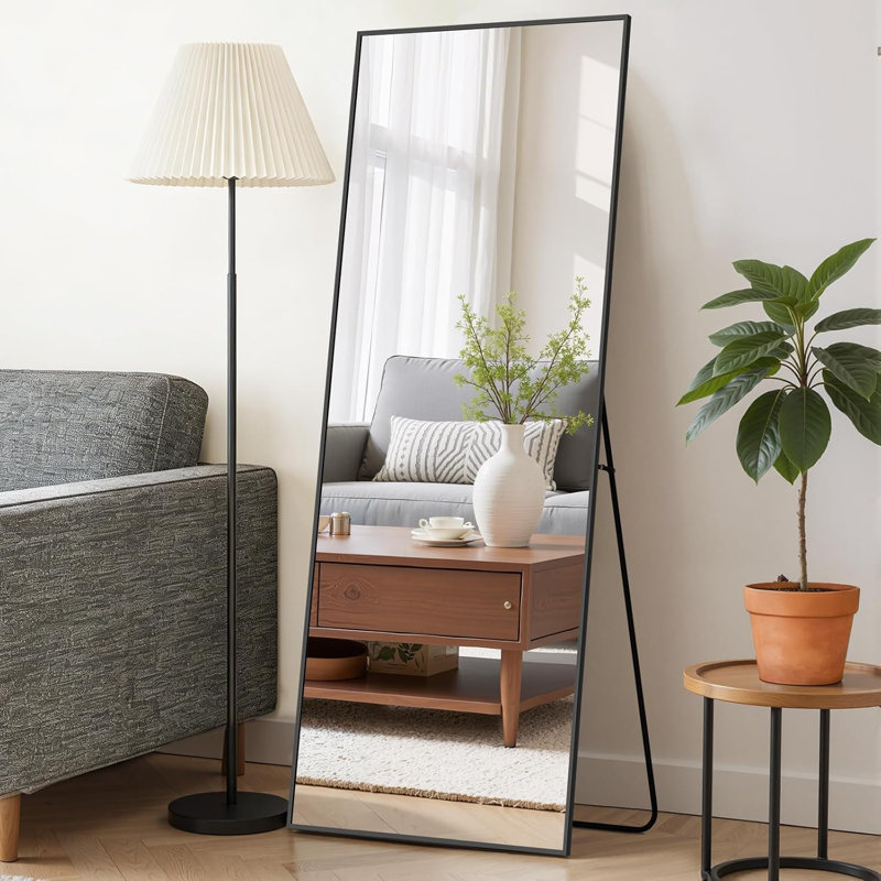 Full Length Mirror With Stand, Floor Mirror With Aluminum Alloy, Tempered Glass Full Body Mirror, Free Standing Or Wall-Mounted Or Door Mirror For Living Room