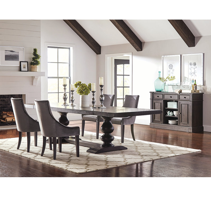Guelda Rectangular Dining Table Set Distressed Noir, 5