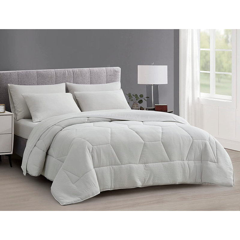 Washed Microfiber 7-Pieces Honeycomb Comforter Set with Sheets, Twin Comforter + 4 Additional Pieces, Light Gray