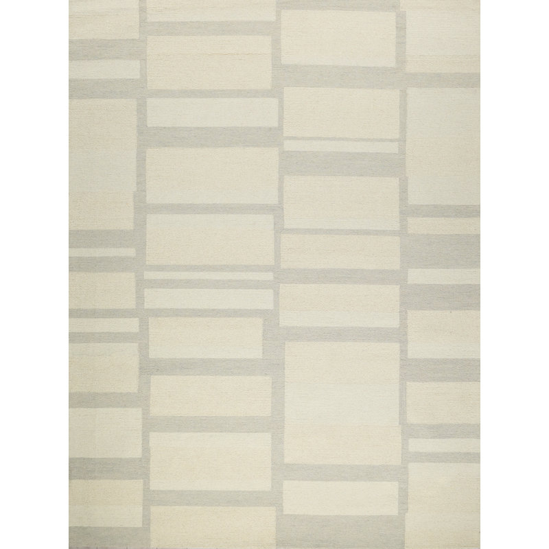 Tero Hand Tufted New Zealand Wool Silver/Ivory Area Rug, 10'X14'