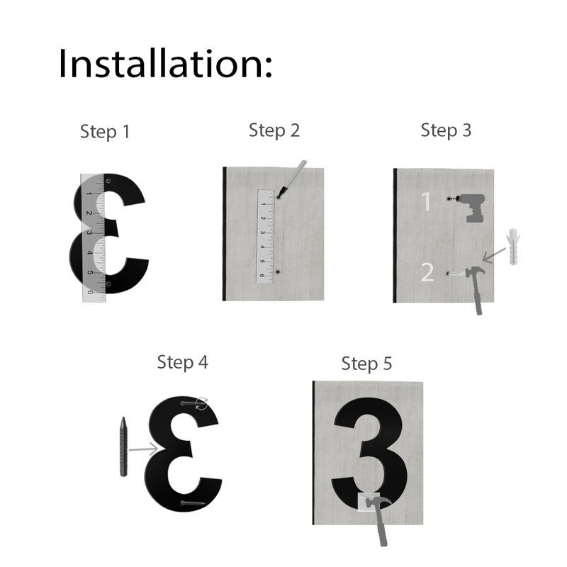 Numéro de maison à fixation flottante 6 po, 6, Argent
