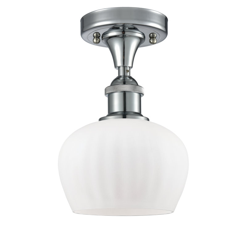 Patrina Semi Flush Mount, Polished Chrome, 6 Watt Vinage LED Bulb, Matte White